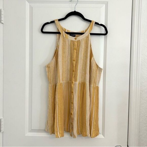 Torrid Yellow Babydoll Rayon Crepe Smocked Tank Sleeveless Stripes 3X - Picture 3 of 11